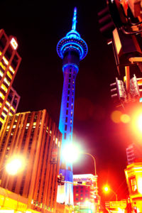 Photograph looking up at Auckland Sky City