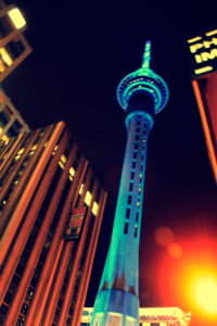 Photograph looking up at Auckland Sky City