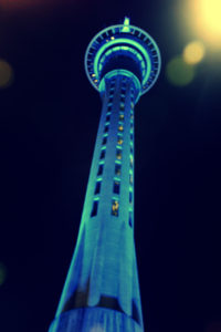 Photograph looking up at Auckland Sky City